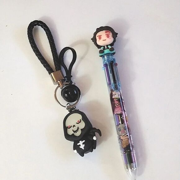 Demon Slayer Tanjiro Kamado Pen & Grim Reaper Keychain Bundle NEW - Picture 4 of 17
